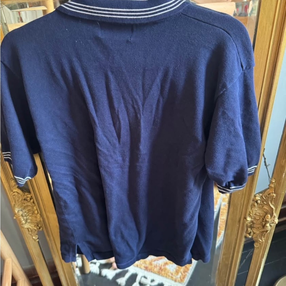 Belle Pointe Sport Navy Blue Short Sleeve Collared Button‎ Up Shirt Top Size L - Picture 4 of 4
